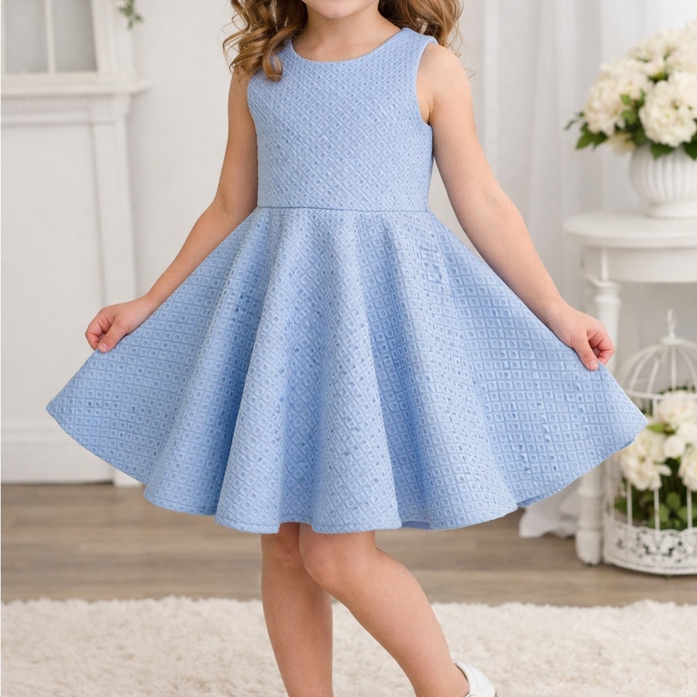 Rare Editions Blue Textured Fit & Flare Dress Girls Size 5-Party, Easter,Wedding